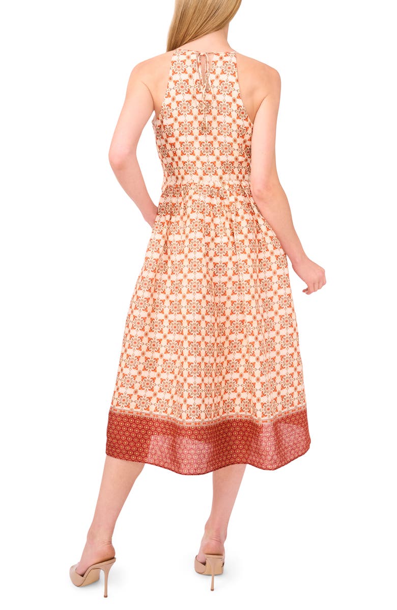 Ted Baker Mixed Geo Print Linen Midi Dress, Alternate, color, Spicy Orange