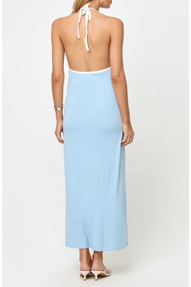 Shea Contrast Binding Halter Rib Maxi Cover-Up Dress, Alternate, color, SKY BLUE / CREAM