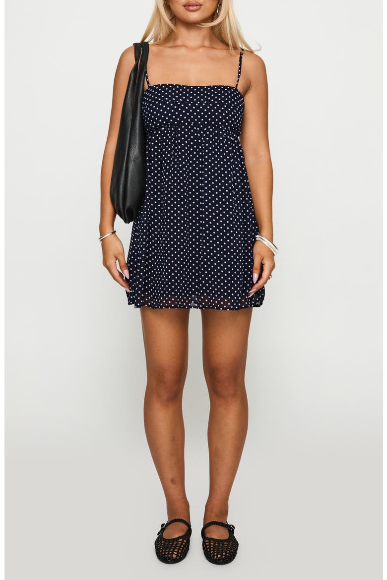 Ortega Polka Dot Babydoll Minidress, Main, color, NAVY POLKA