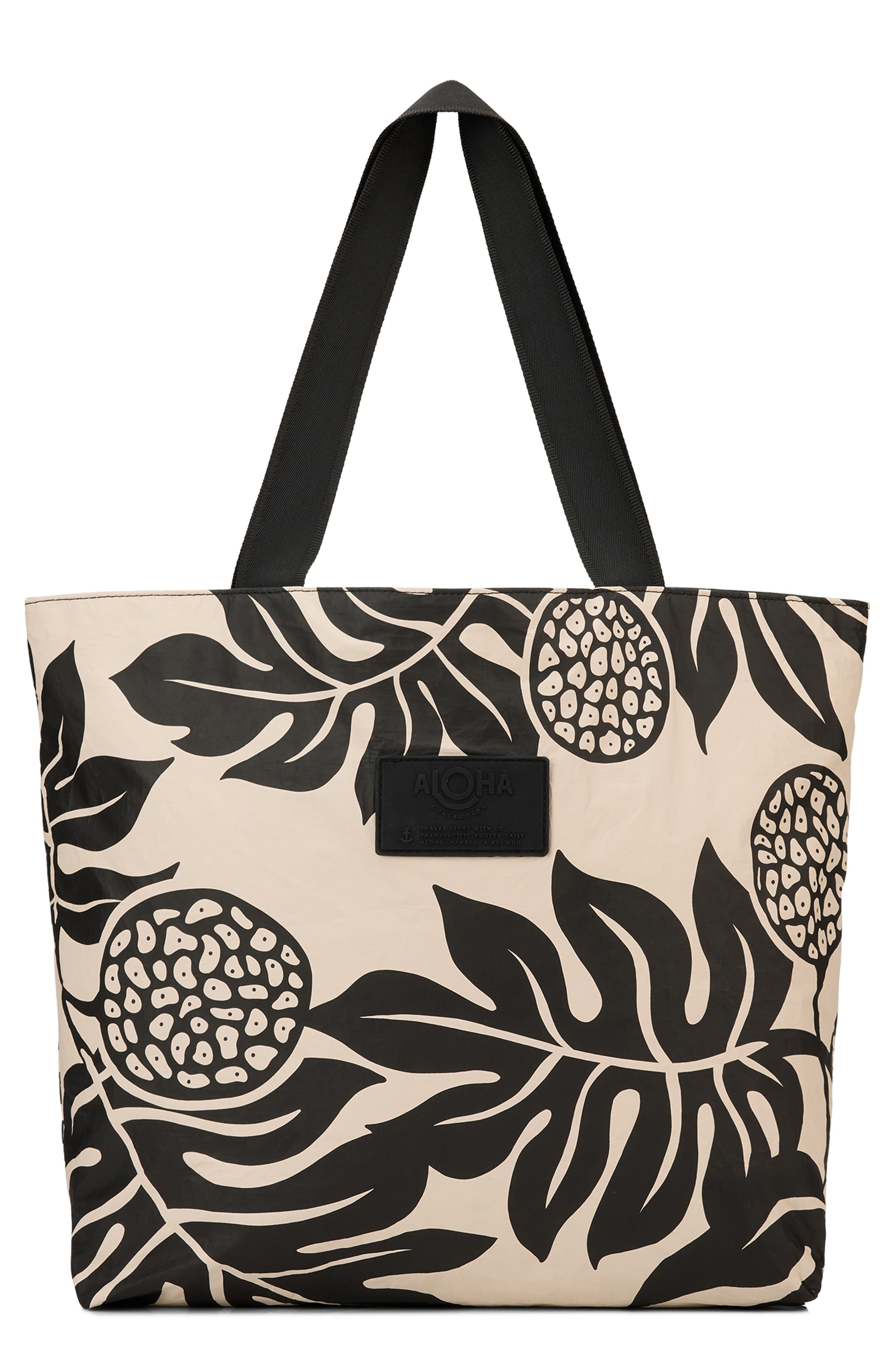 Aloha Collection Day Tripper Holomua Water Resistant Tyvek<sup
®</sup
 Tote, Main, color, Black/ Sandstone