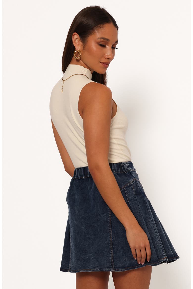 Alek Pleated Denim Miniskirt, Alternate, color, MID WASH DENIM