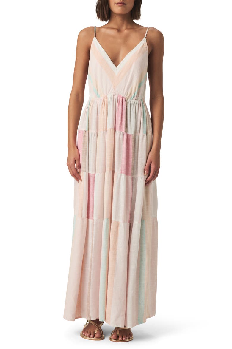 Audriana Stripe Tiered Maxi Dress, Main, color, CARNATION MULTI STRIPE