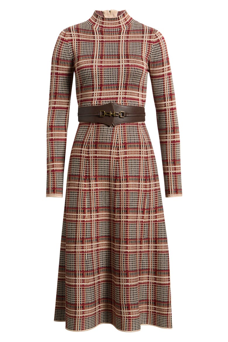 Mock Neck Long Sleeve Midi Dress, Alternate, color, BLK COGNAC