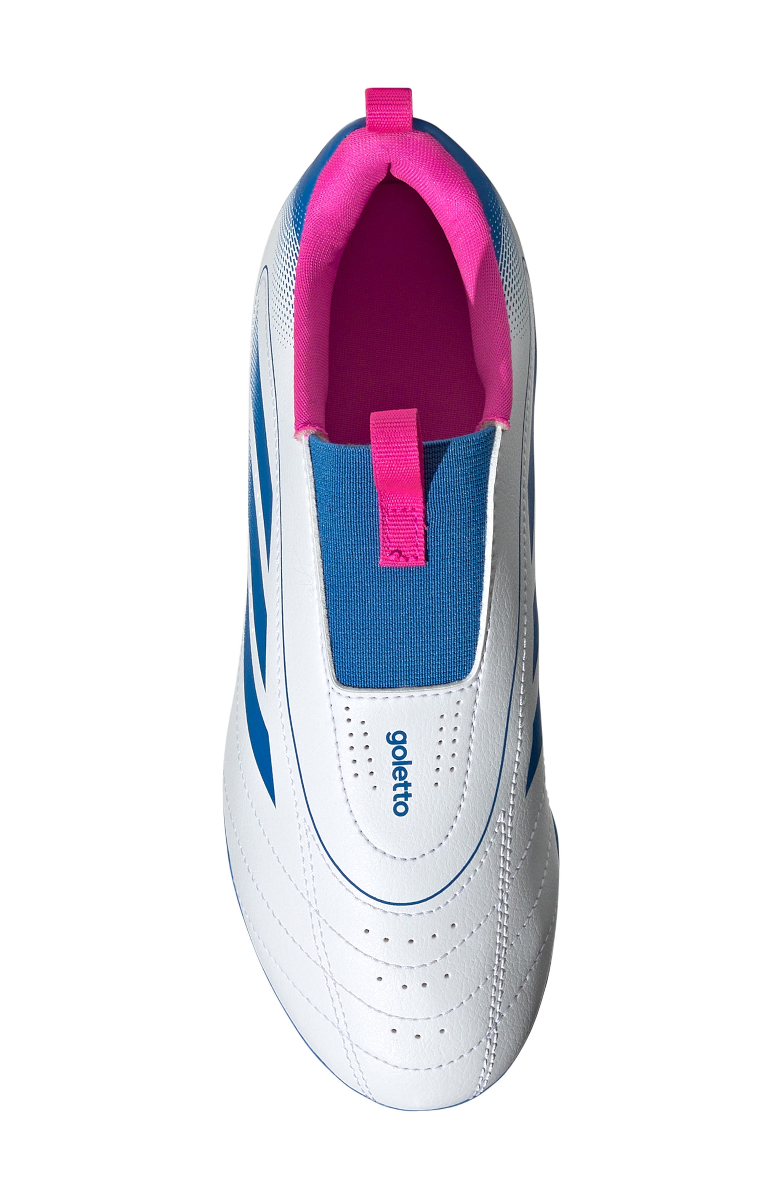 adidas Goletto IX Laceless Soccer Cleat, Alternate, color, White/ Bright Royal/ Pink
