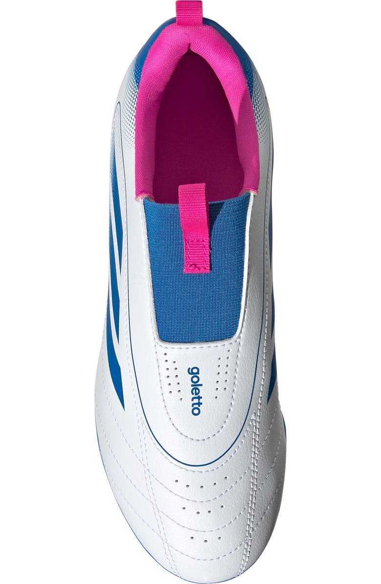 adidas Goletto IX Laceless Soccer Cleat, Alternate, color, White/ Bright Royal/ Pink