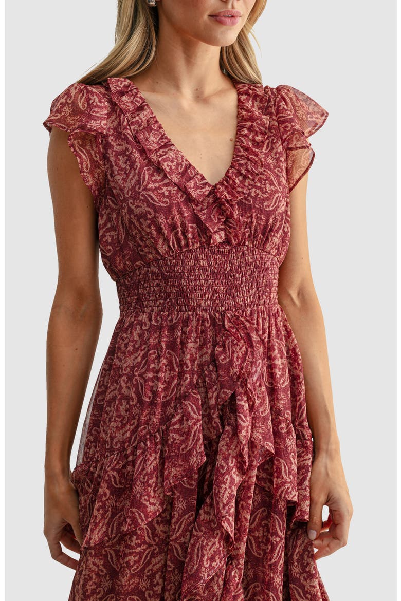 Flutter Sleeve Frill Maxi Dress, Alternate, color, BURGUNDY BLUSH