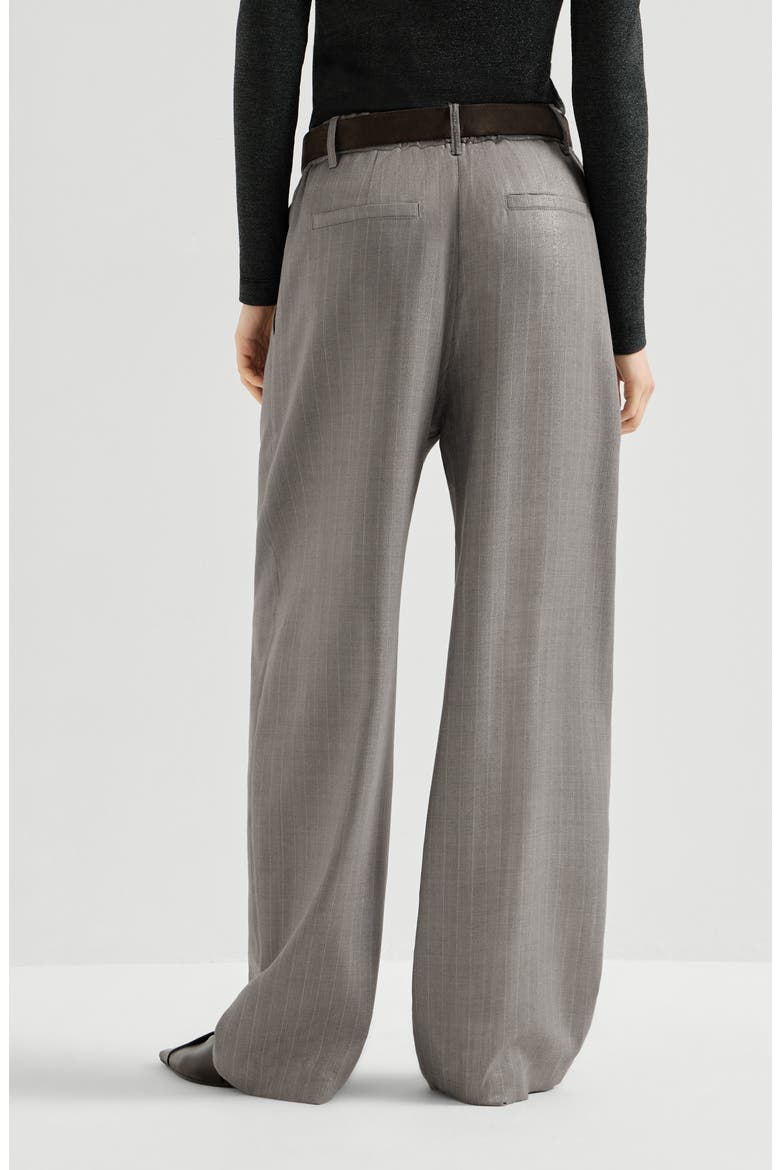 Sparkling virgin wool pinstripe track trousers with monili, Alternate, color, Silver