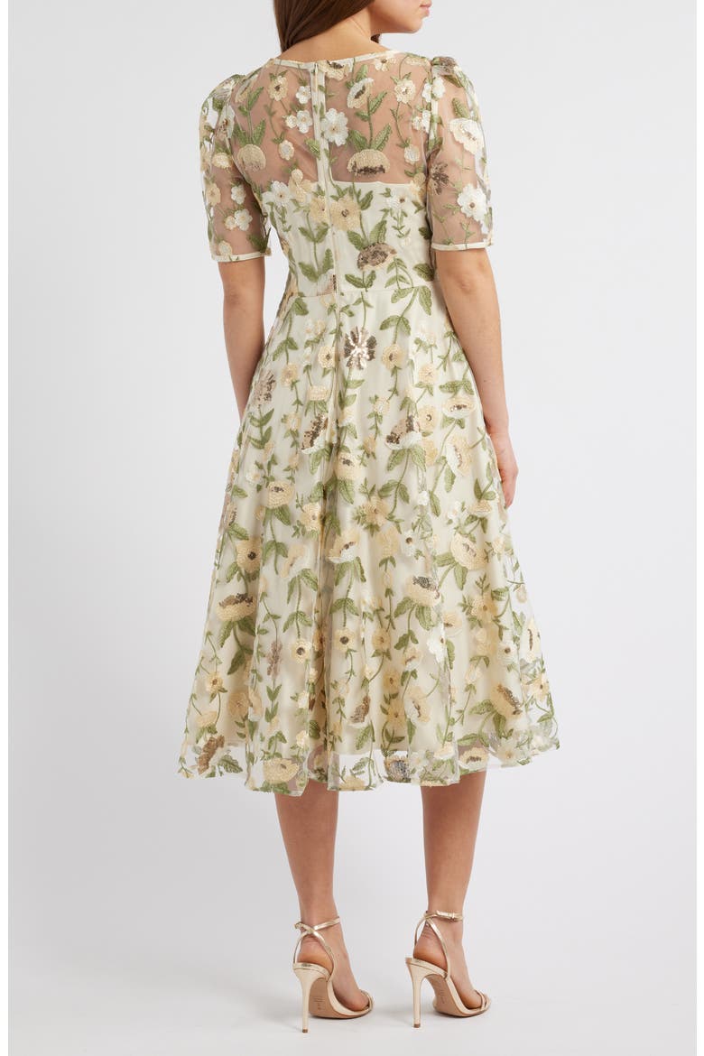 Embroidered Floral Illusion Lace Cocktail Dress, Alternate, color, YELLOW