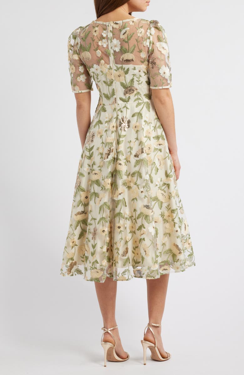 Eliza J Embroidered Floral Illusion Lace Cocktail Dress, Alternate, color, Yellow