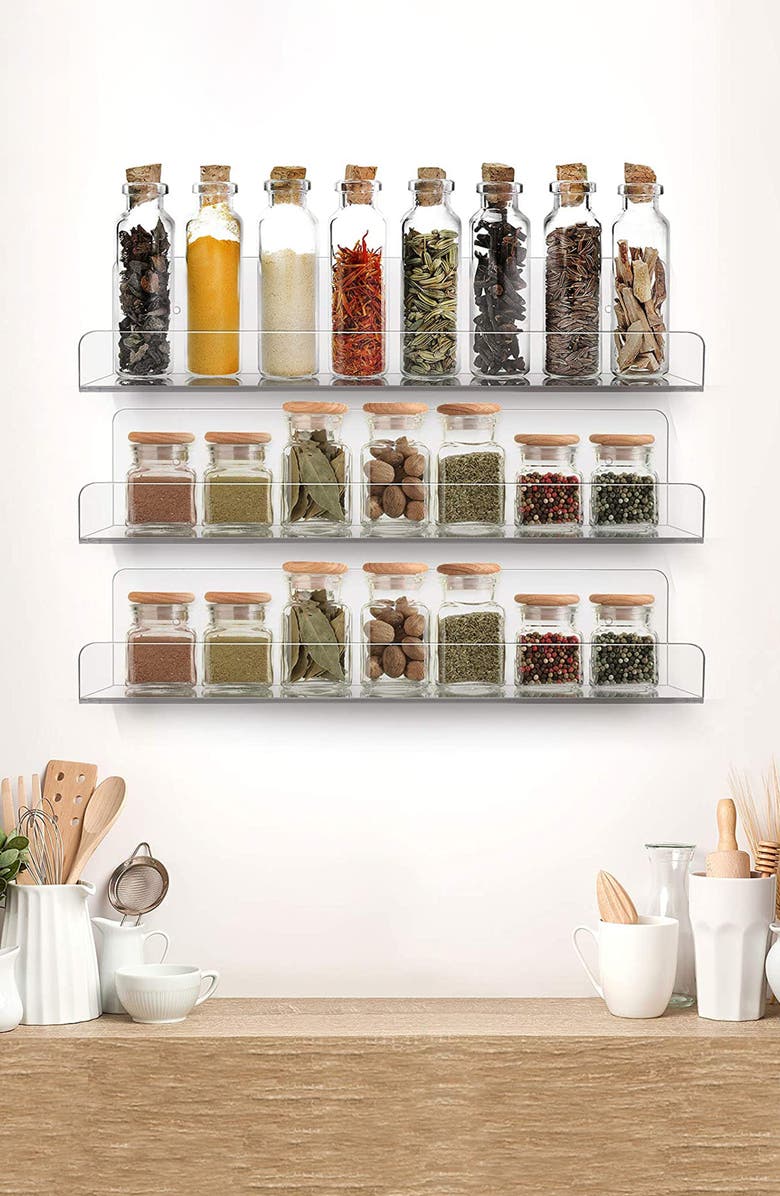 SORBUS Floating Acrylic Wall Ledge Shelf - Set of 6, Alternate, color, Clear