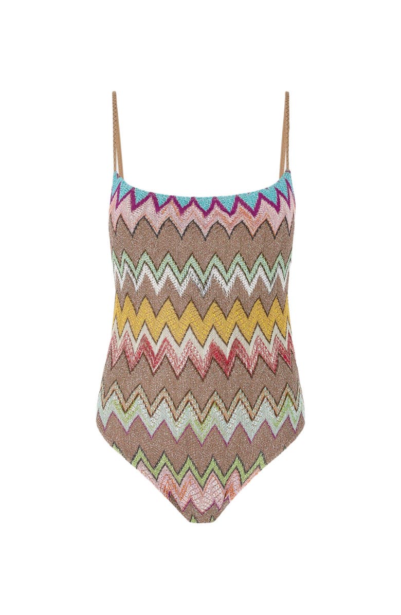 Missoni One-piece Swimsuit In Lamé Viscose With Macro Zigzag Pattern, Alternate, color, Black & Multicoloured