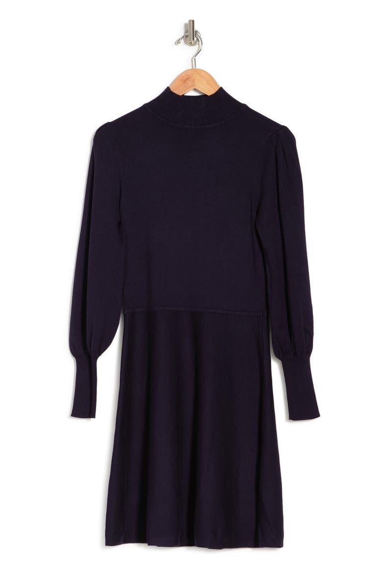 Mock Neck Fit & Flare Sweater Dress, Alternate, color, NAVY