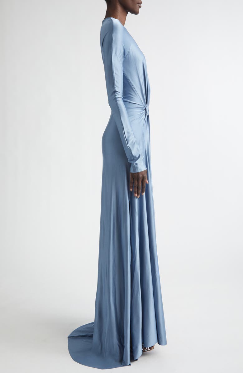 Victoria Beckham Twist Waist Long Sleeve Jersey Gown, Alternate, color, Stone