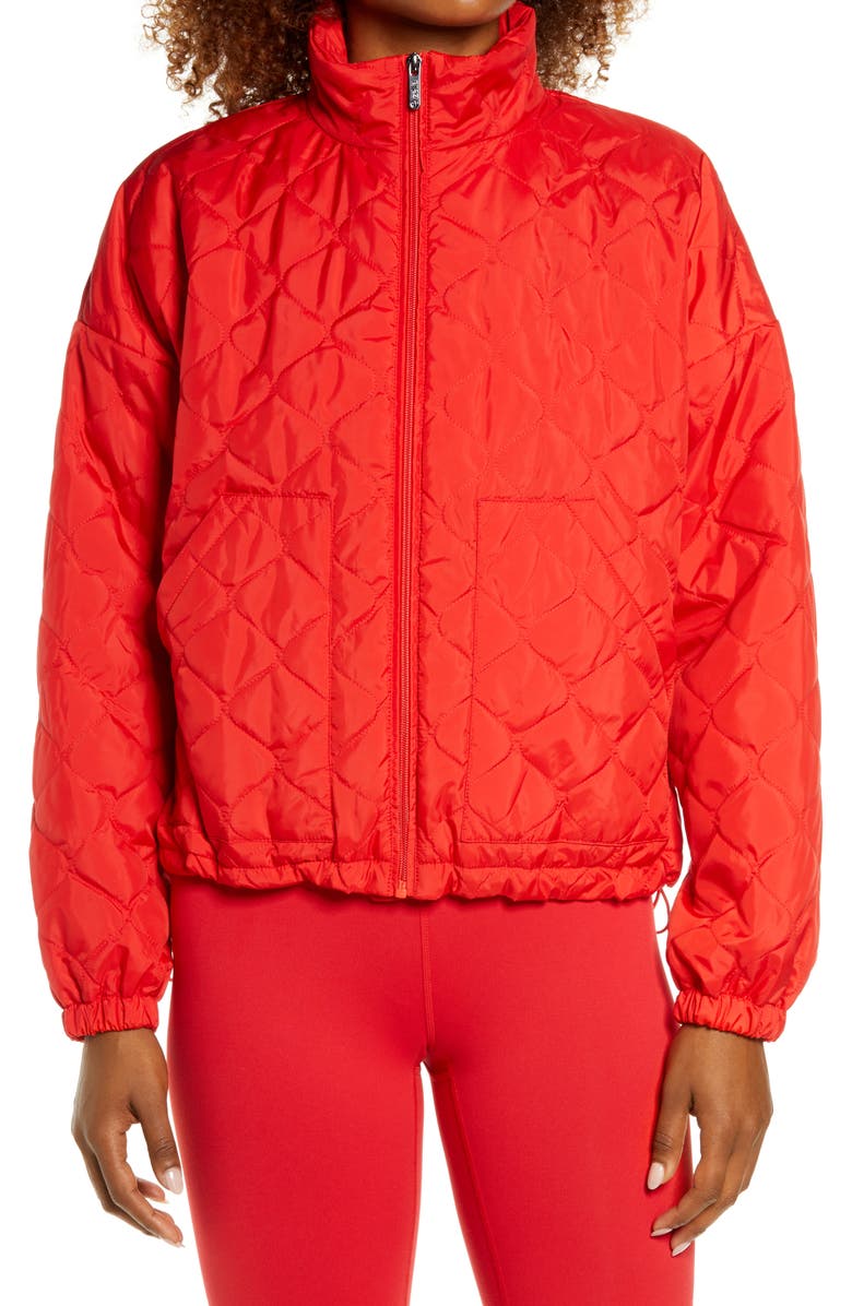 Zella Quilted Bomber Jacket, Alternate, color, Red Firelight