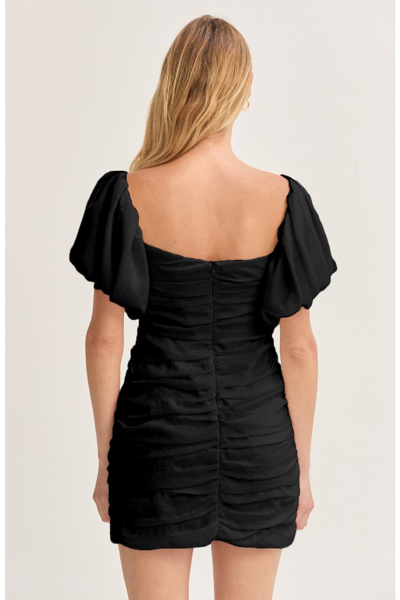 Puff Sleeves Ruched Mini Dress, Alternate, color, Black