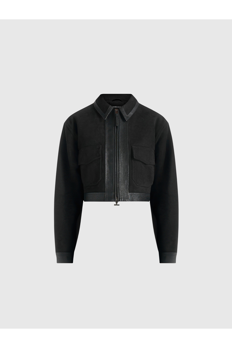 Denise Suede & Pebbled Leather Jacket, Alternate, color, Black