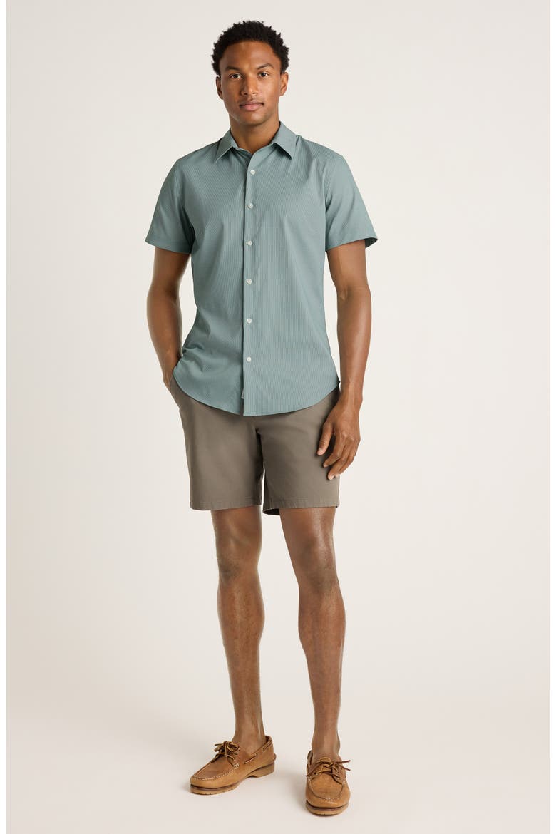 Tech Slim Fit Geo Performance Short Sleeve Button-Up Shirt, Alternate, color, GREEN WAVES GEO