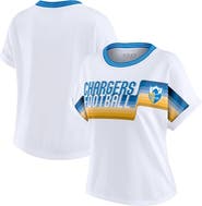 WEAR by Erin Andrews Women's WEAR by Erin Andrews White Los Angeles Chargers Cropped Center Stripe Dolman T-Shirt