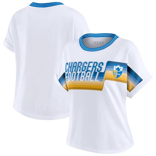 Wear By Erin Andrews White Los Angeles Chargers Cropped Center Stripe Dolman T-shirt In White