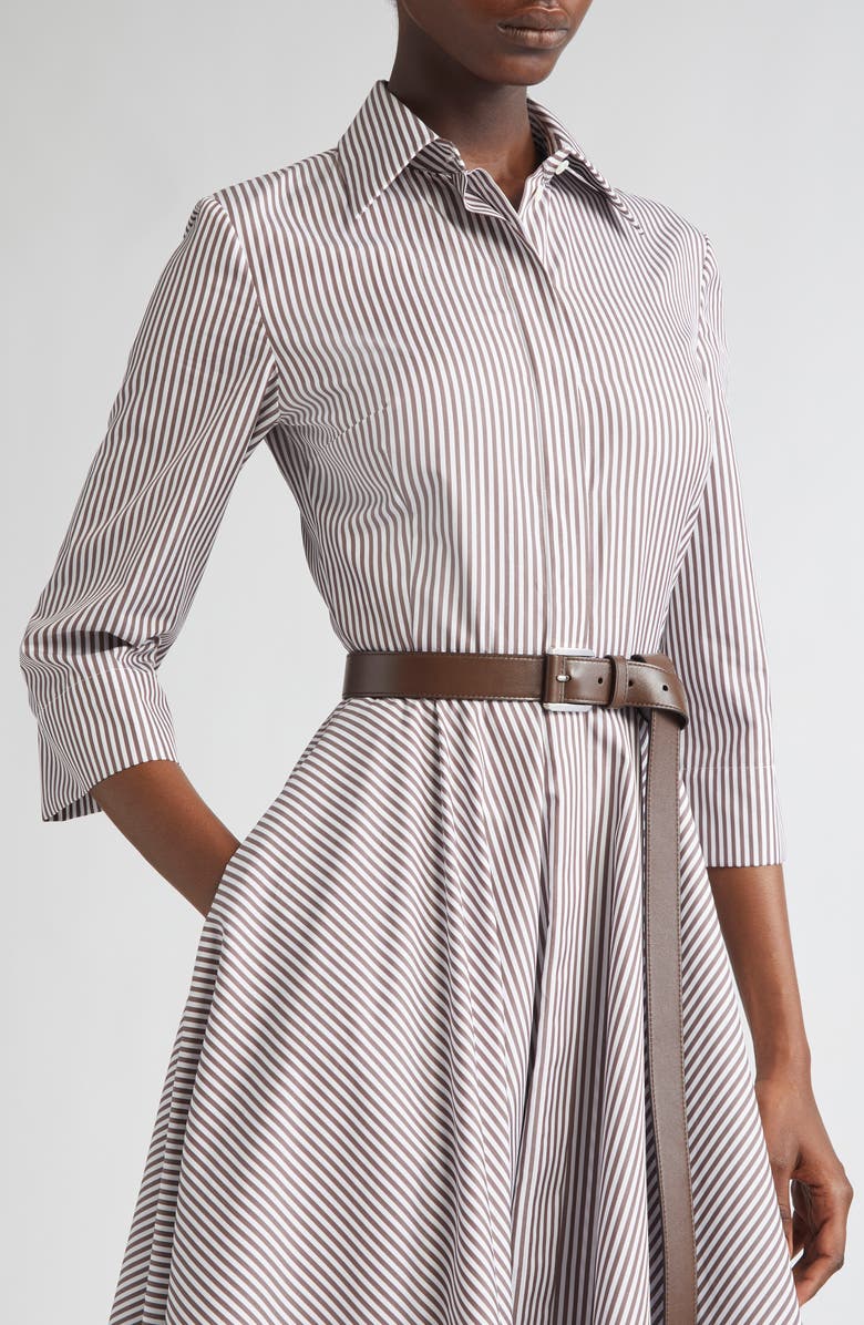 Michael Kors Collection Stripe Cotton Poplin Belted Shirtdress, Alternate, color, Mocha/ Optic White