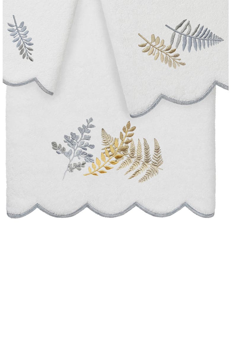 3-Piece Fern Toss Embroidered Turkish Cotton Towel Set, Alternate, color, WHITE/ GRAY