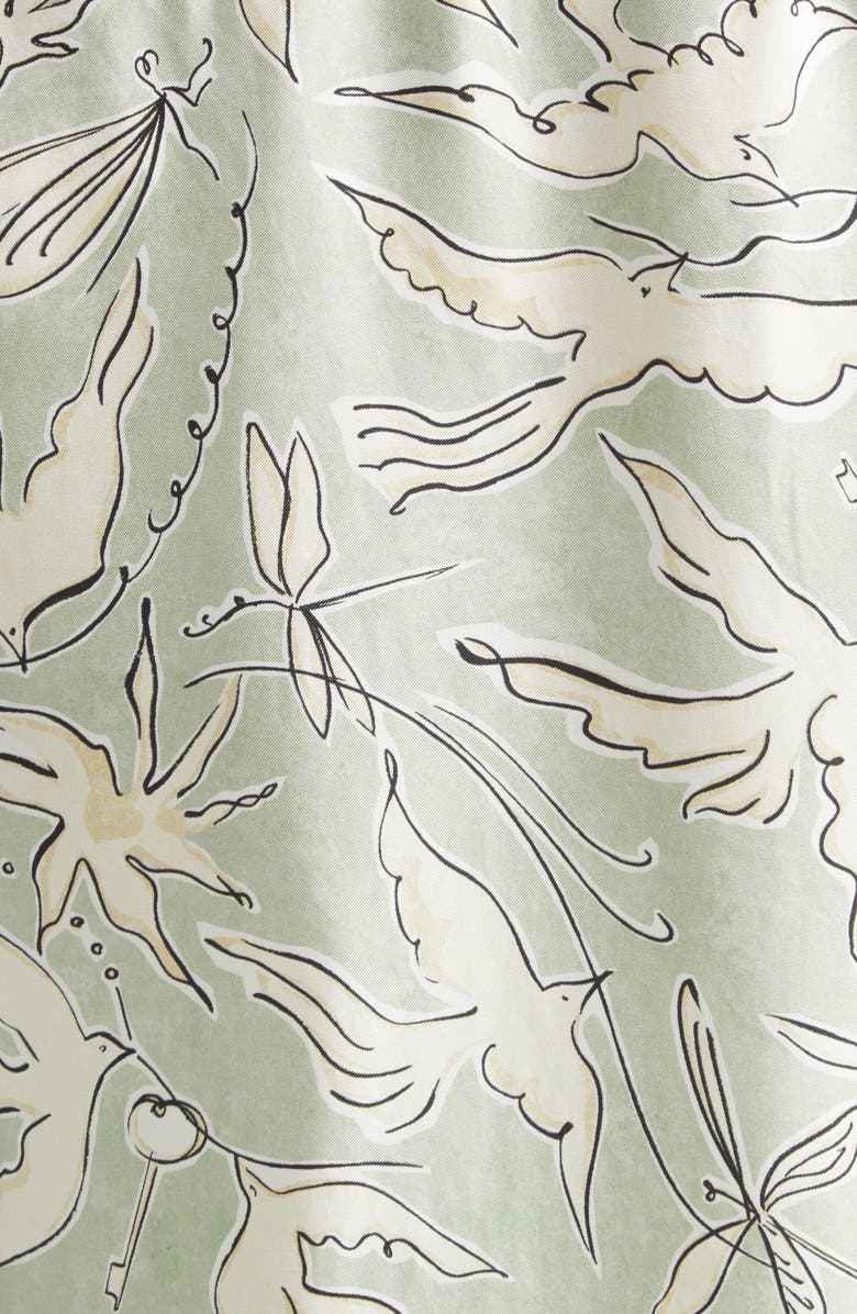 Altuzarra Chika Bird Print Silk Button-Up Shirt, Alternate, color, 378398 Desert Sage Bird