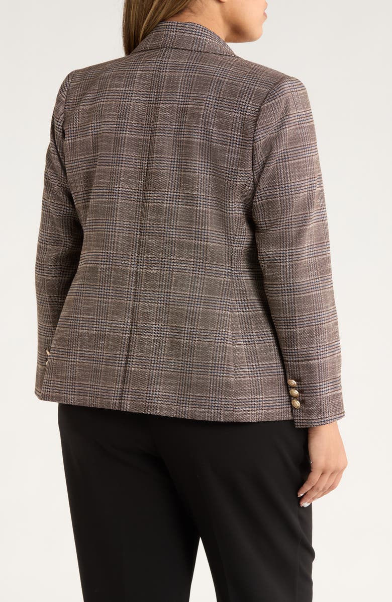 Tahari ASL Plaid Double Breasted Blazer, Alternate, color, Espresso I