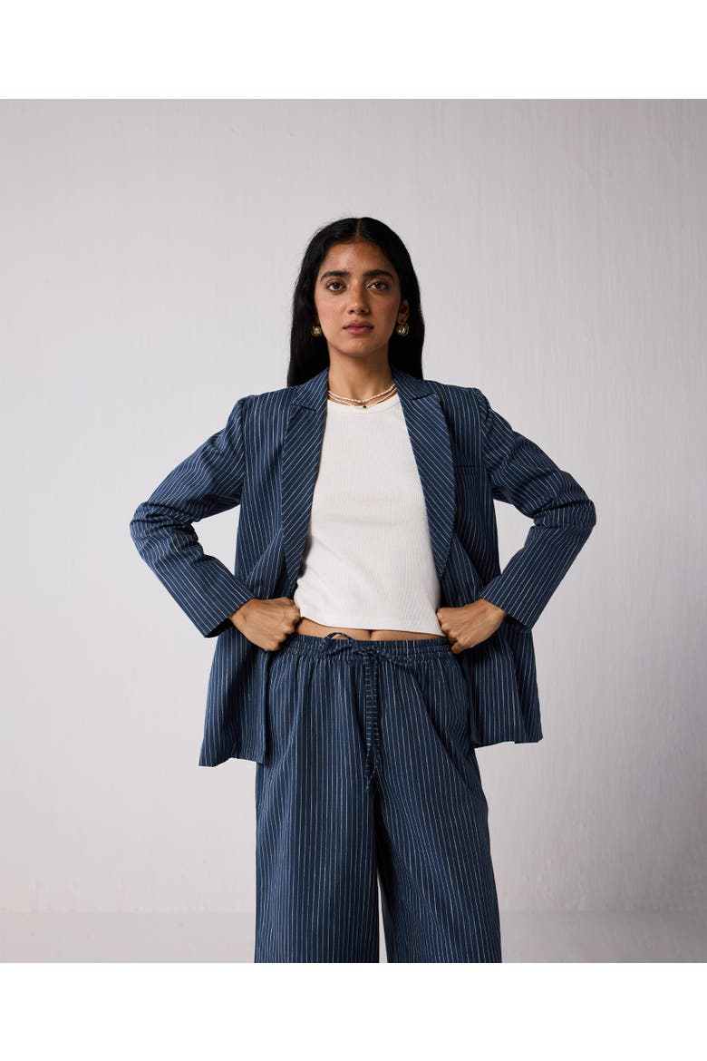 Weekday Blazer and Wide-leg Drawstring Pants Set, Alternate, color, Twilight Tracks