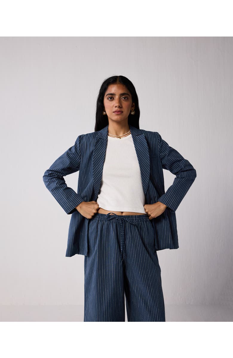 Reistor Weekday Blazer and Wide-leg Drawstring Pants Set, Alternate, color, Twilight Tracks