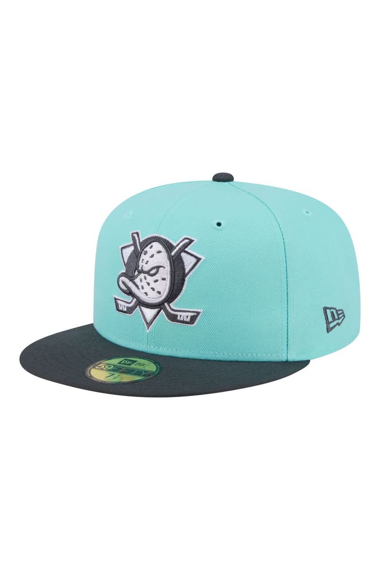 Men's New Era  Turquoise/Charcoal Anaheim Ducks Two-Tone Color Pack 59FIFTY Fitted Hat, Main, color, Turquoise