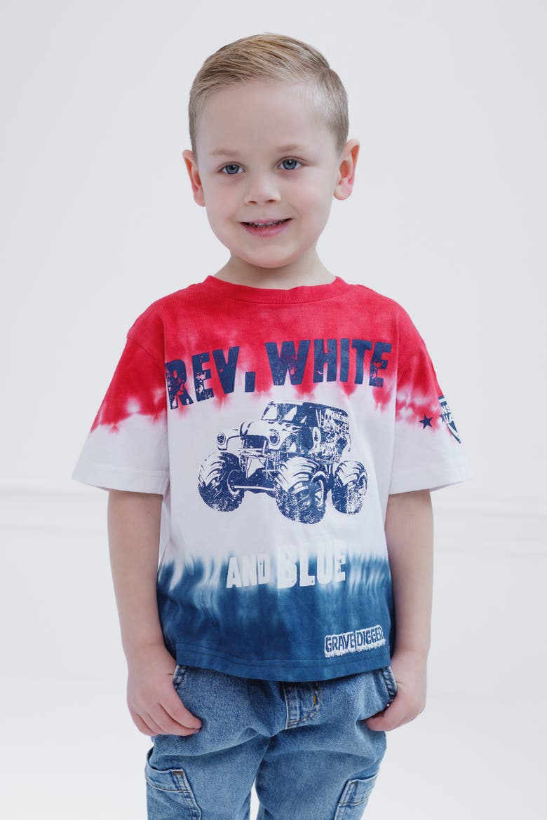 Grave Digger Short Sleeve T-Shirt, Alternate, color, Red White Blue Tie Dye