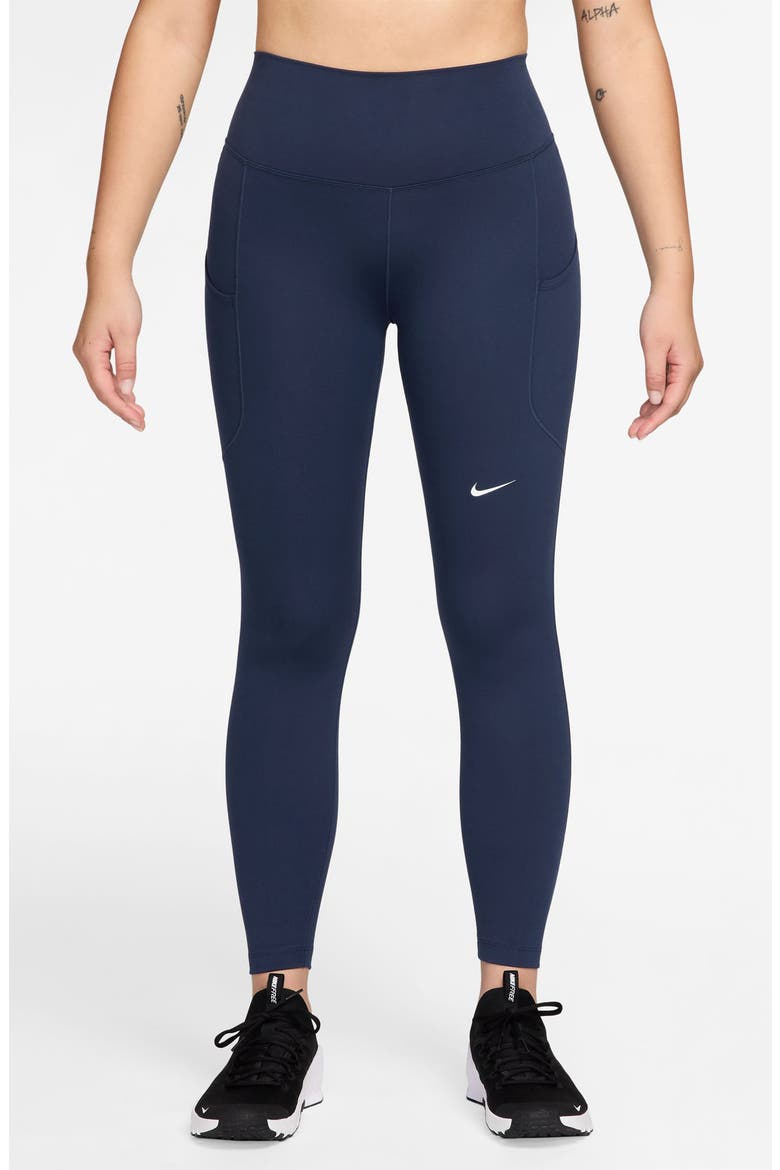 Dri-FIT One High Waist 7/8 Leggings, Main, color, MIDNIGHT NAVY/ WHITE