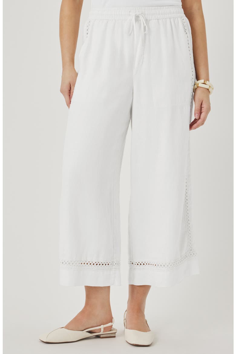 Stella Lace Inset Crop Linen Pants, Main, color, WHITE