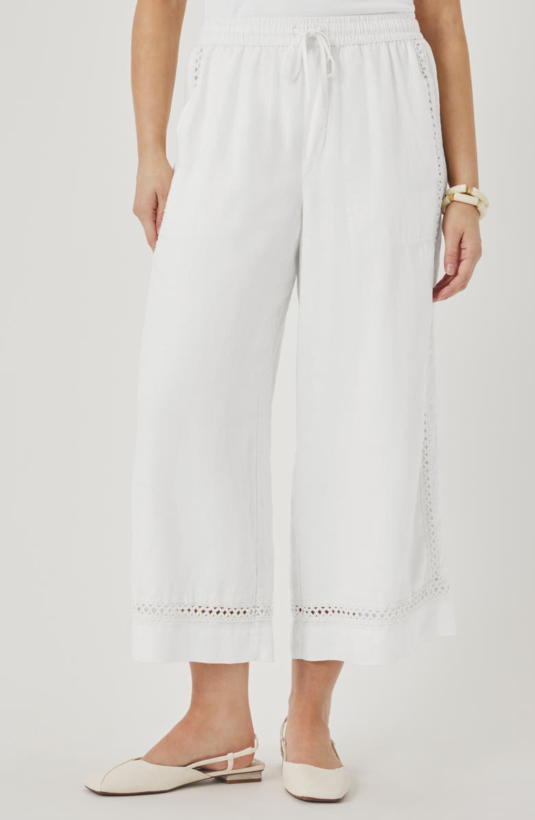 Splendid Stella Lace Inset Crop Linen Pants, Main, color, White