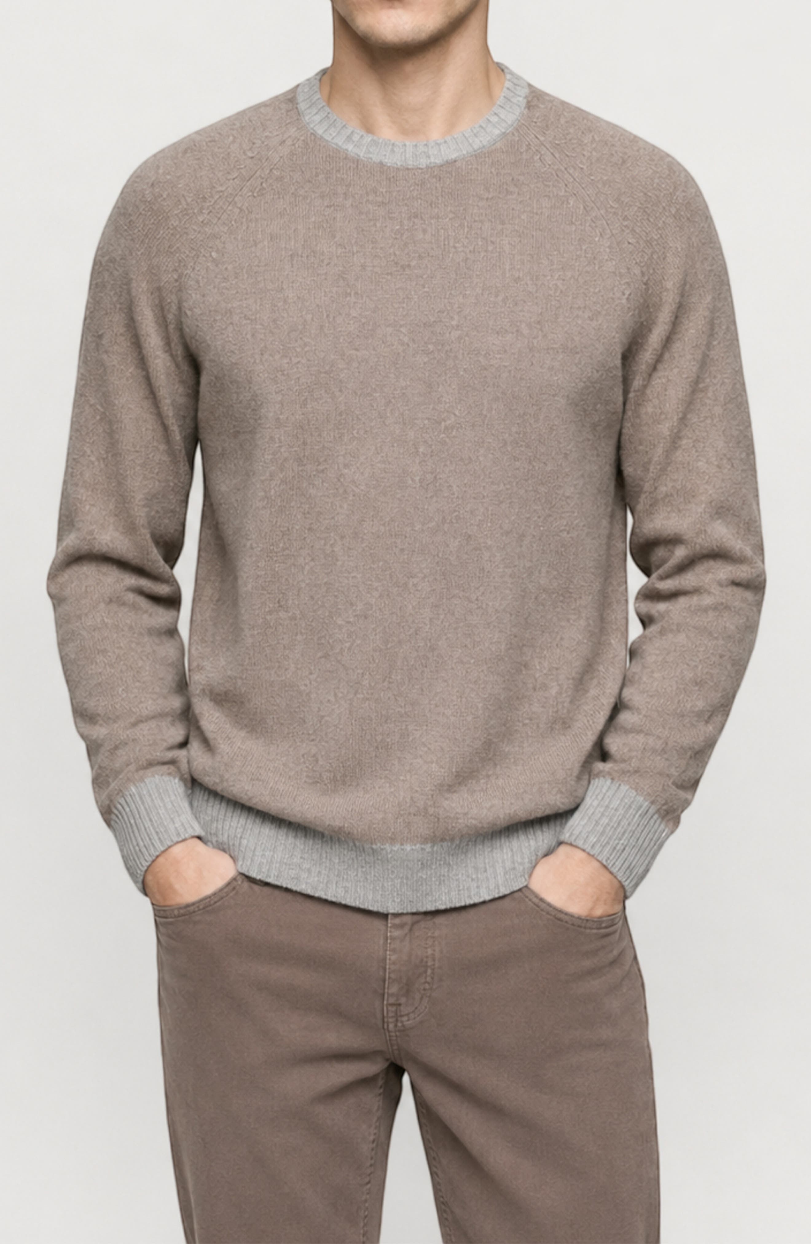 Contrast Crewneck Wool Blend Sweater