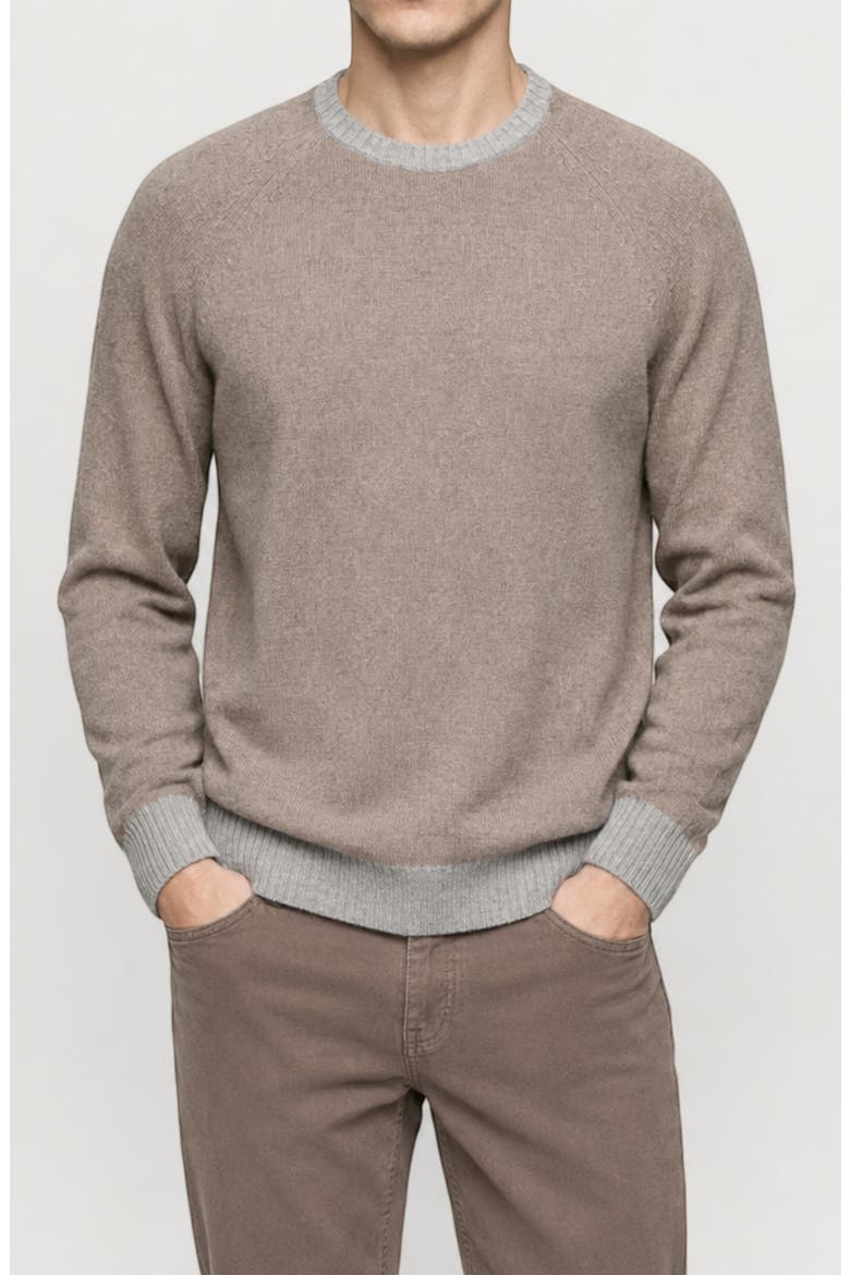 Contrast Crewneck Wool Blend Sweater, Main, color, TAUPE