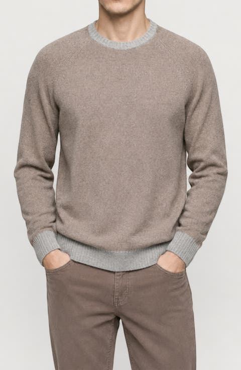 Contrast Crewneck Wool Blend Sweater