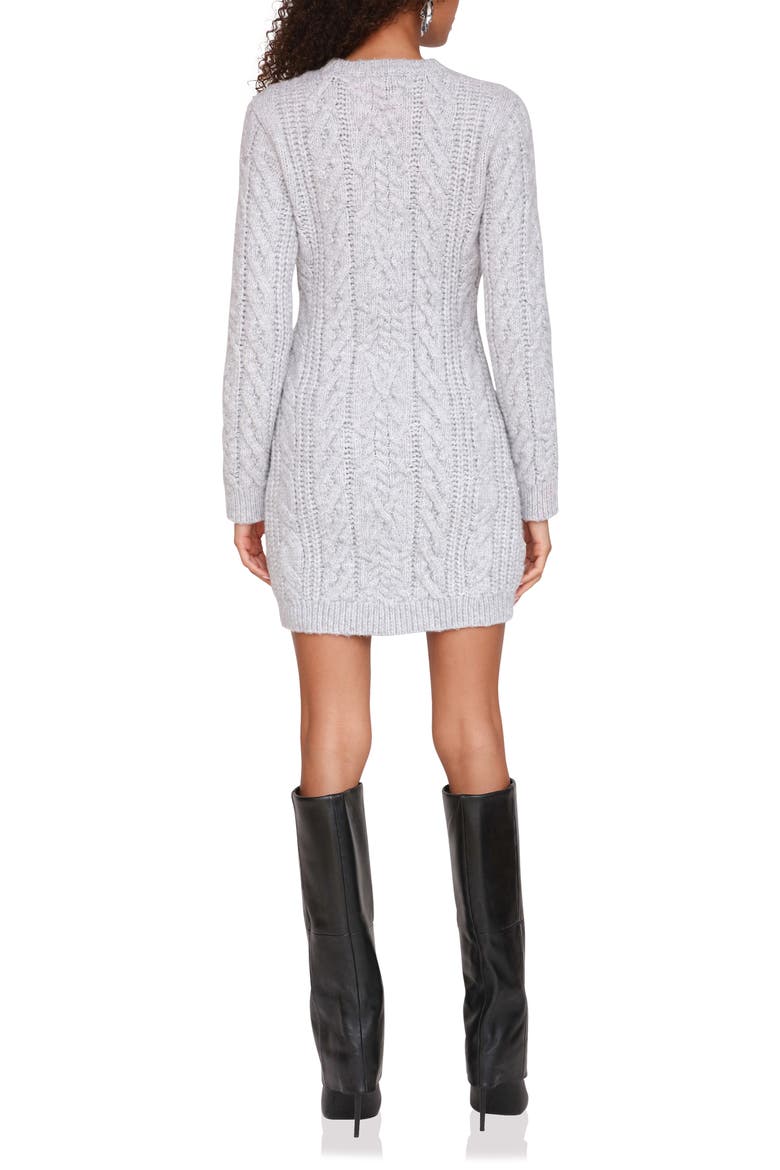 Long Sleeve Cable Stitch Mini Sweater Dress, Alternate, color, SILVER