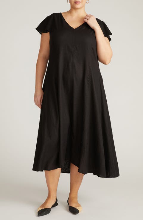 Victoria Linen Blend Dress (Plus Size)
