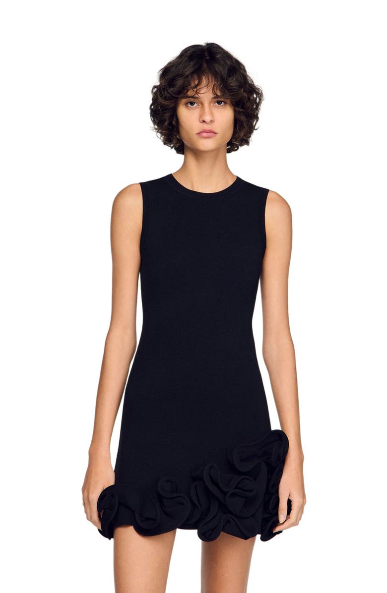 SANDRO Floral knit mini dress, Alternate, color, Black