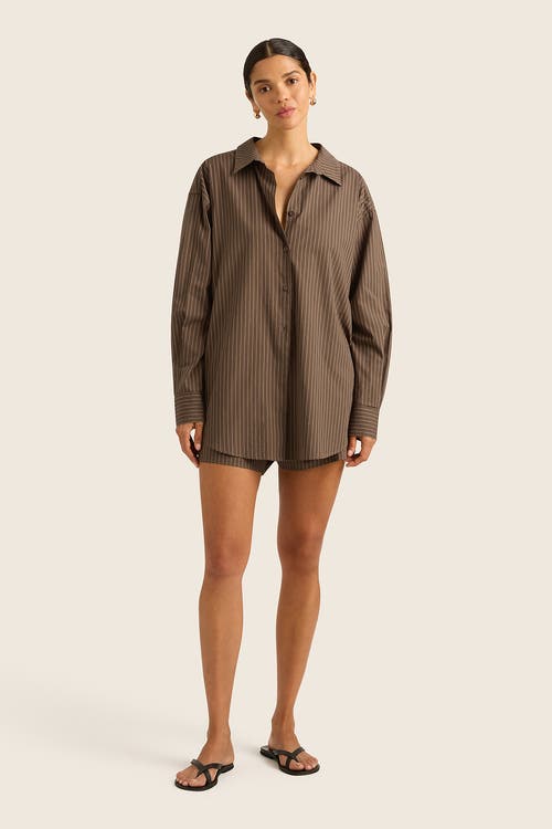 Hope And May Pacific Oversize Stripe Button Up Shirt In Chestnut Stripe