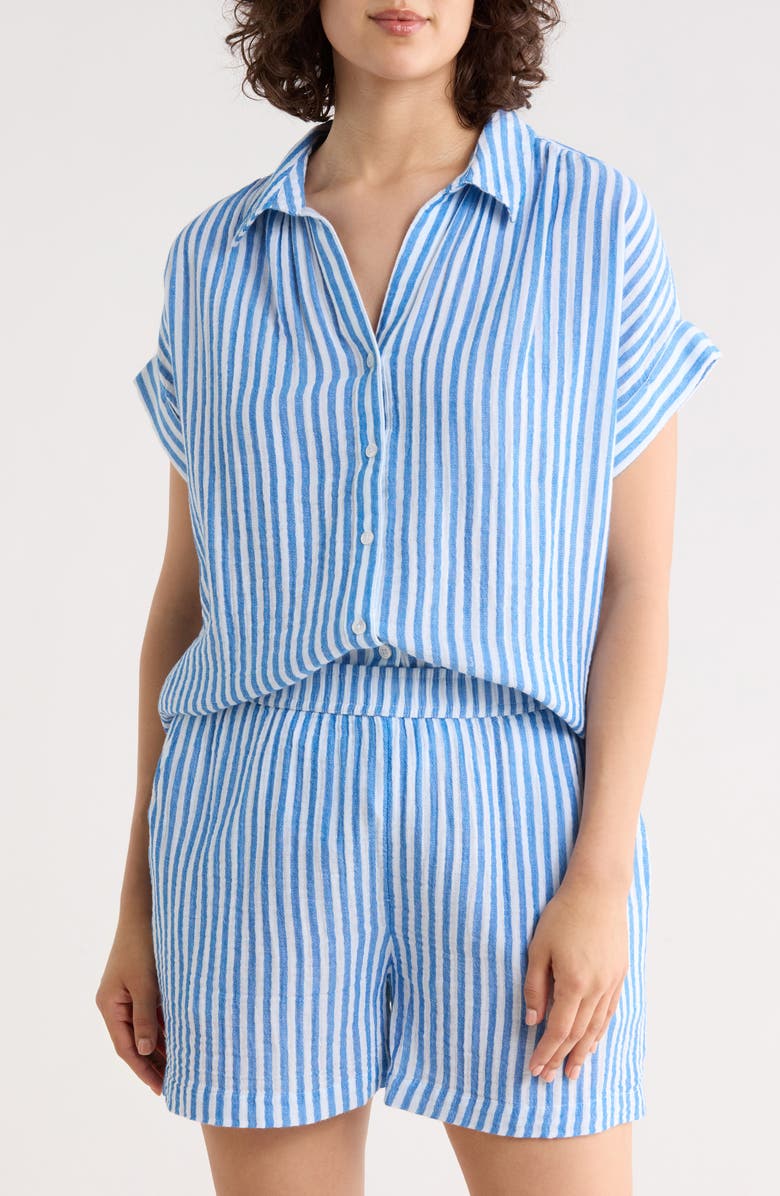 Caslon<sup>®</sup> Duo Gauze Button-Up Shirt, Main, color, Blue Racer Brianne Stripe