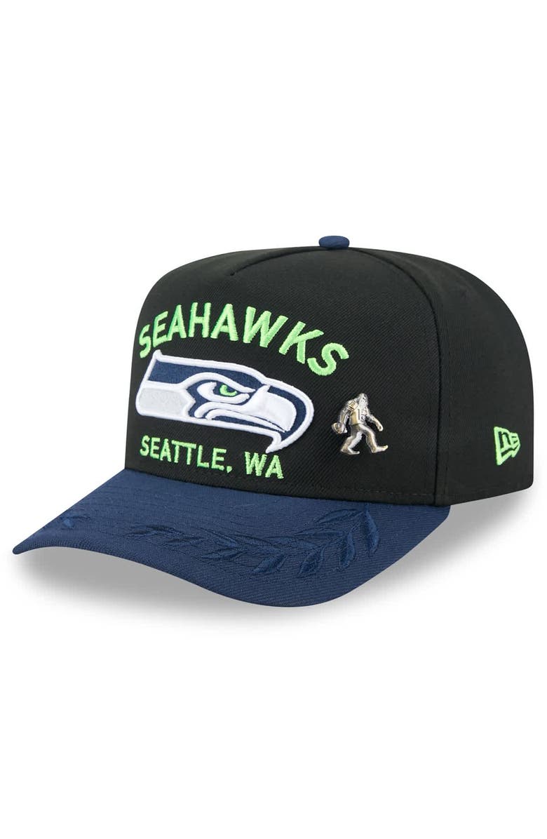 New Era Men's New Era Black/College Navy Seattle Seahawks 2025 NFL Draft On Stage A-Frame 59FIFTY Fitted Hat, Main, color, 