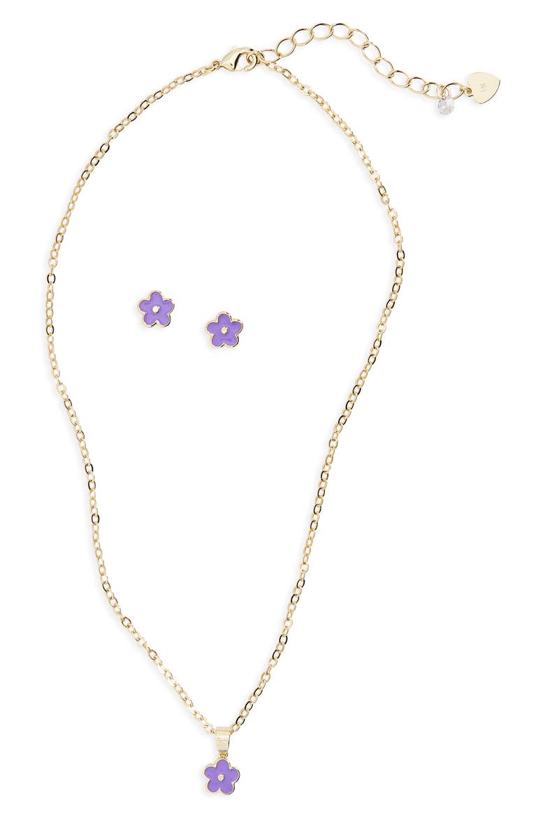 Kids' Flower Necklace & Stud Earrings Set, Main, color, PURPLE