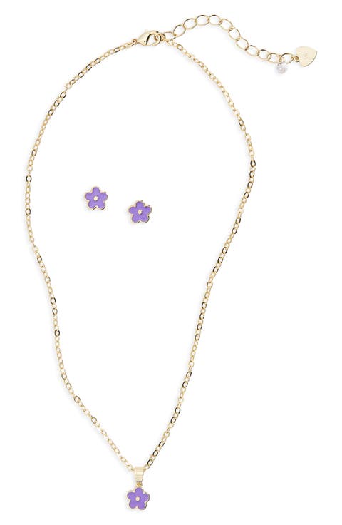 Kids' Flower Necklace & Stud Earrings Set
