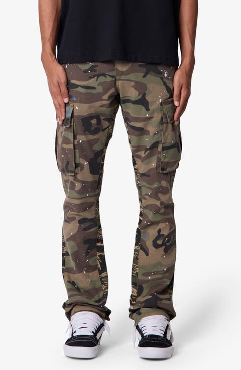 Paint Splatter Camo Print Cotton Cargo Pants