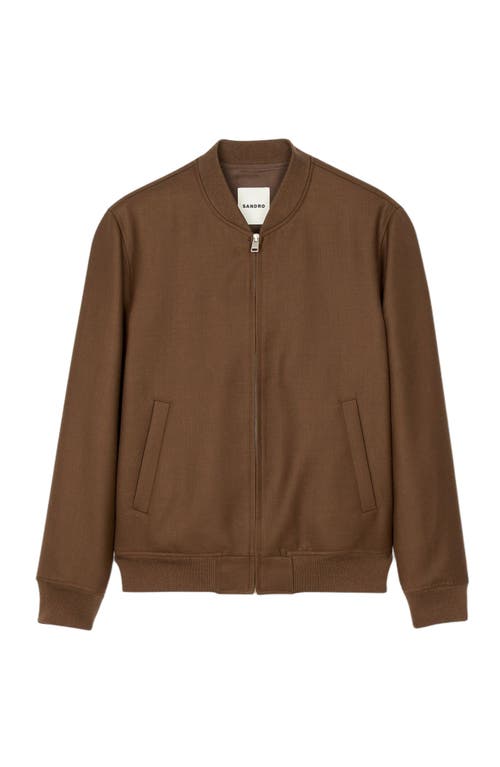 Sandro Mens Tobacco Brown Regular-fit Ribbed-collar Wool-blend Bomber Jacket In Brown