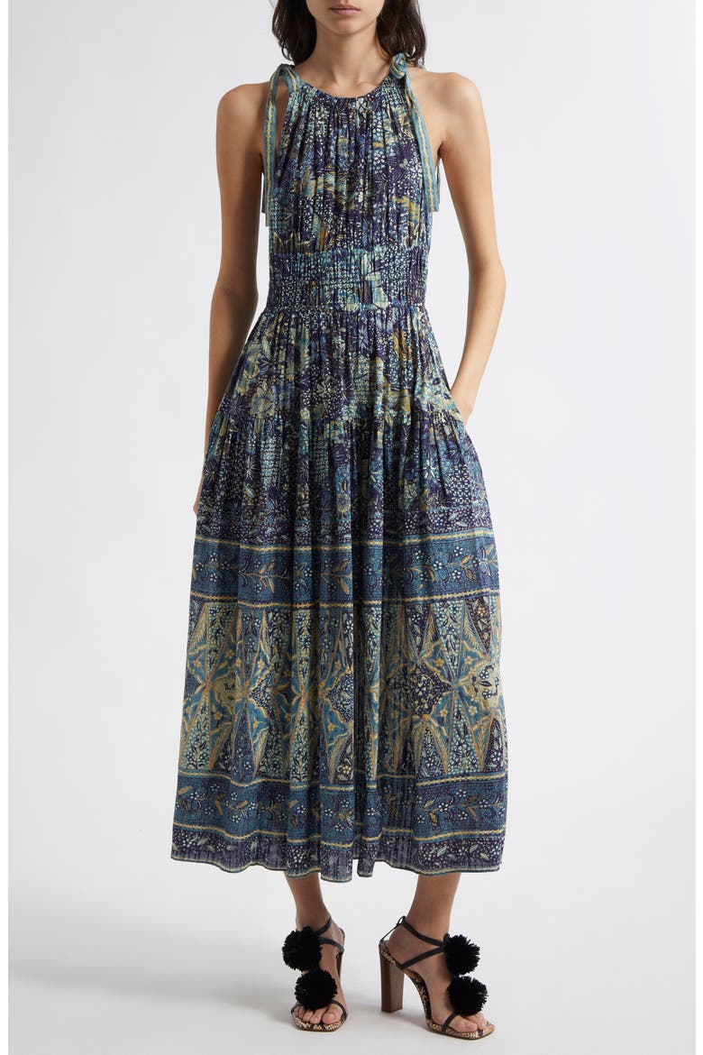 Essie Smocked Waist Sleeveless Maxi Dress, Main, color, PORTOFINO