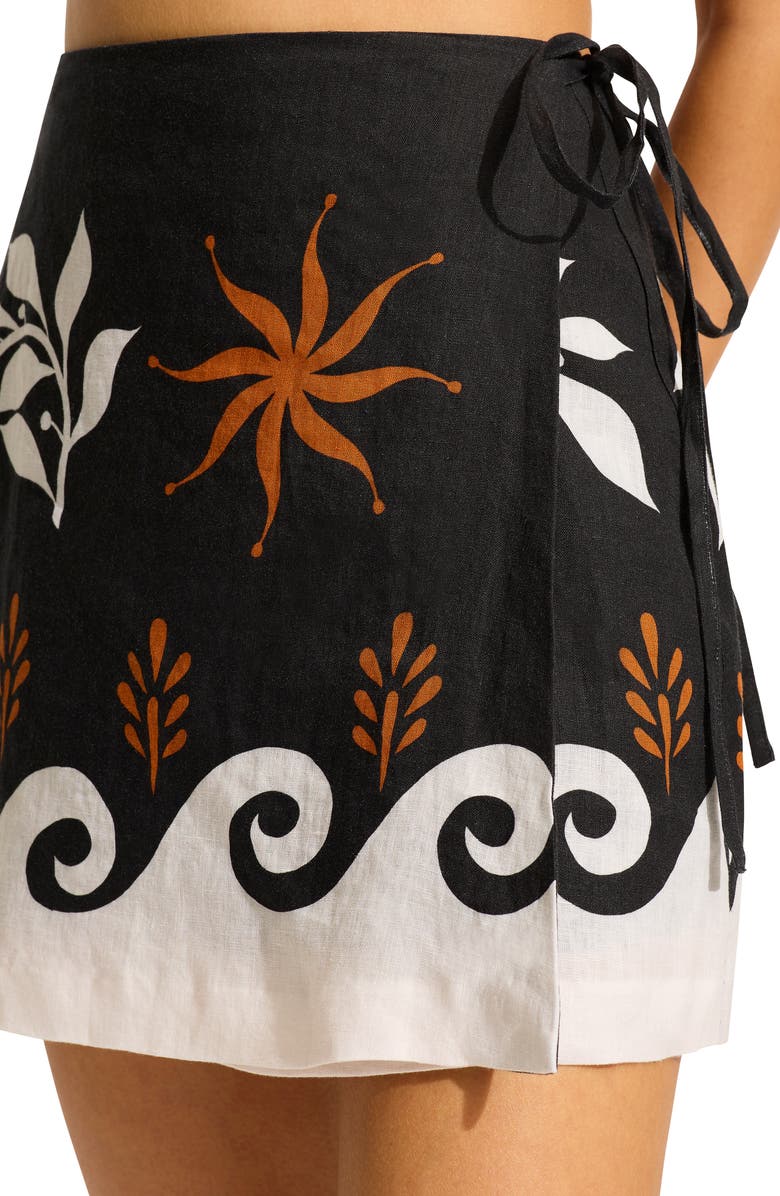 Seafolly Print Wrap Linen Cover-Up Miniskirt, Alternate, color, 