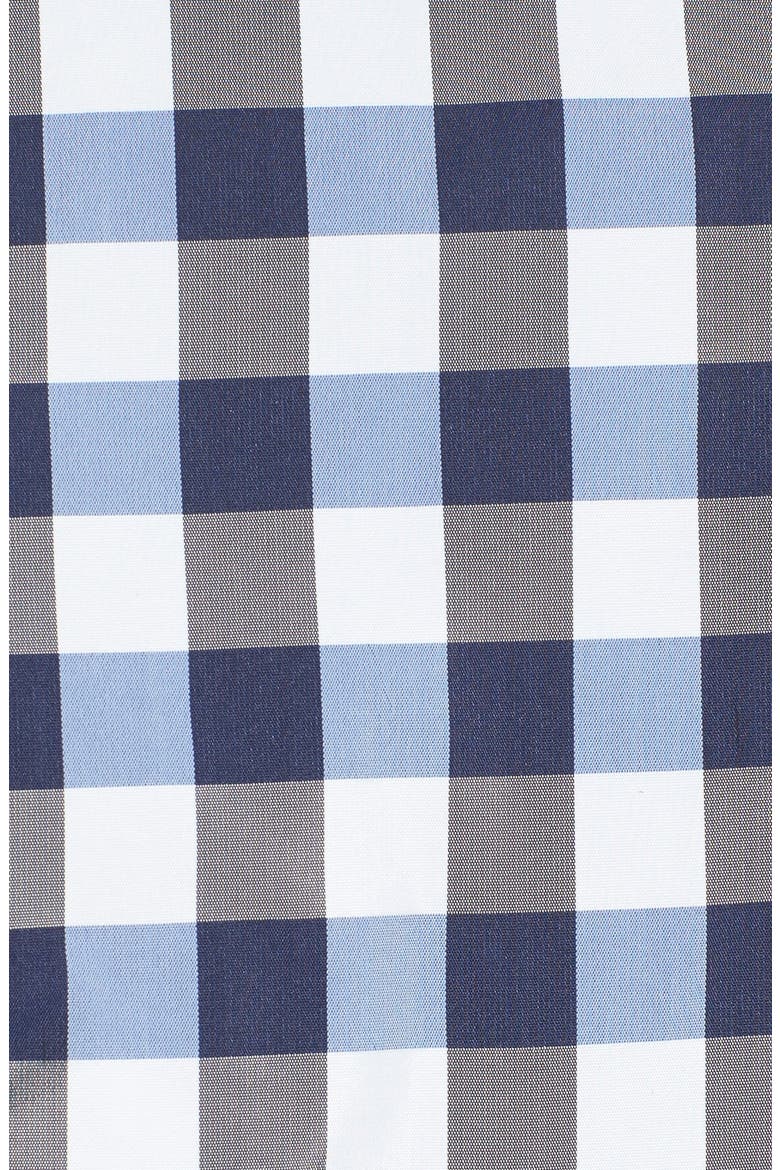 Gingham Print Double Breasted Trench Coat, Alternate, color, BLUE/ BLACK